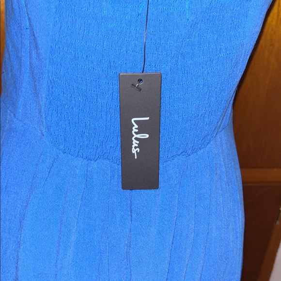 LULU’S Gorgeous Event Bright Blue Linen Strapless Ruffled Midi Dress SZ MED - Picture 8 of 9